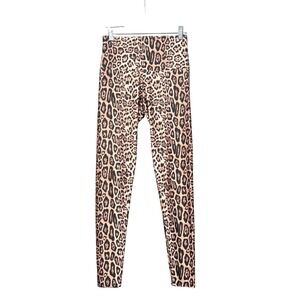 Onzie Flow Womens Leopard Print High Rise Activewear Leggings Tan Black S/M
